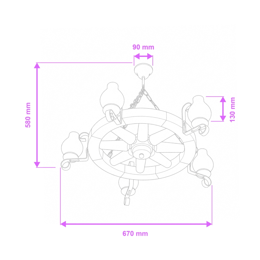 Brilagi - ROATA Chain-hung Chandelier 5xE14/40W/230V Ø 70 cm beech