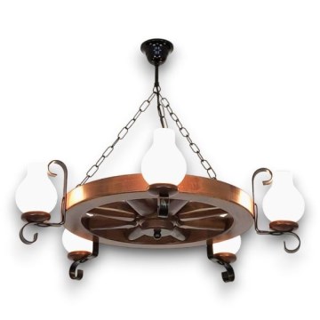 Brilagi - ROATA Chain-hung Chandelier 5xE14/40W/230V Ø 70 cm beech/walnut