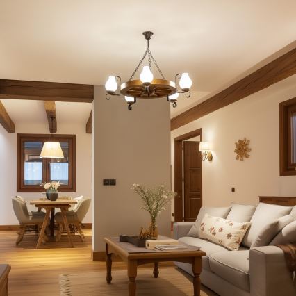 Brilagi - ROATA Chain-hung Chandelier 5xE14/40W/230V Ø 70 cm beech/walnut