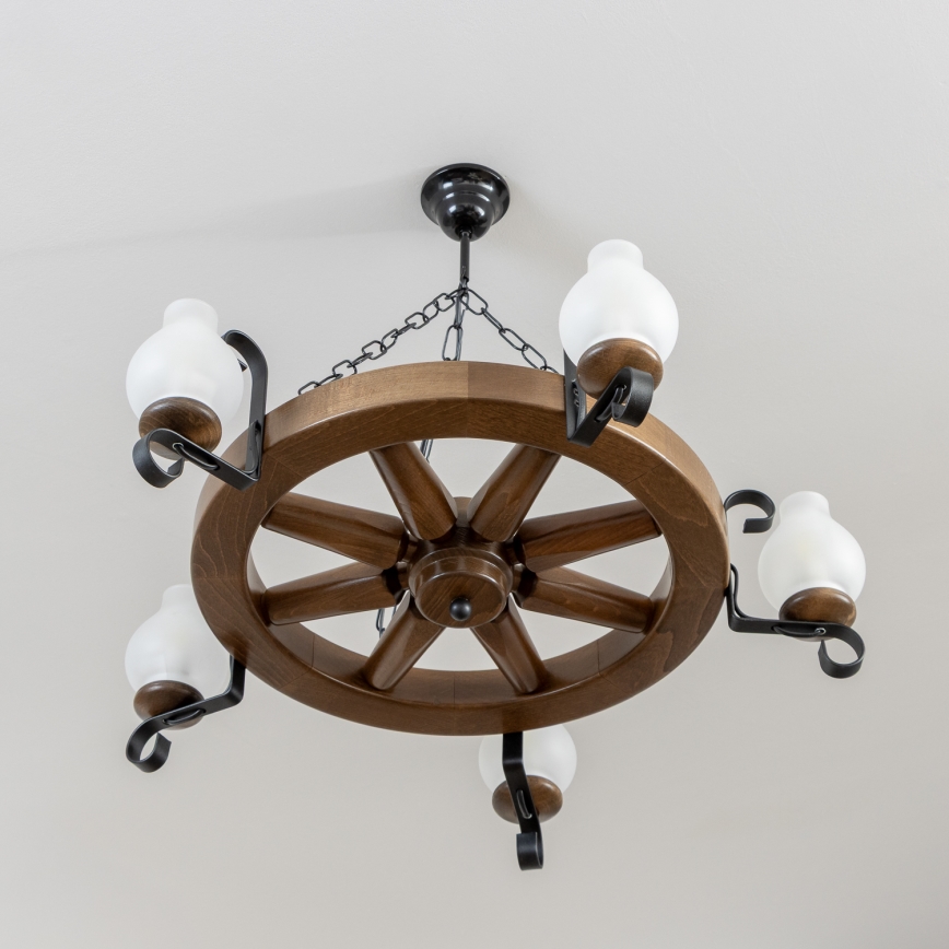 Brilagi - ROATA Chain-hung Chandelier 5xE14/40W/230V Ø 70 cm beech/walnut