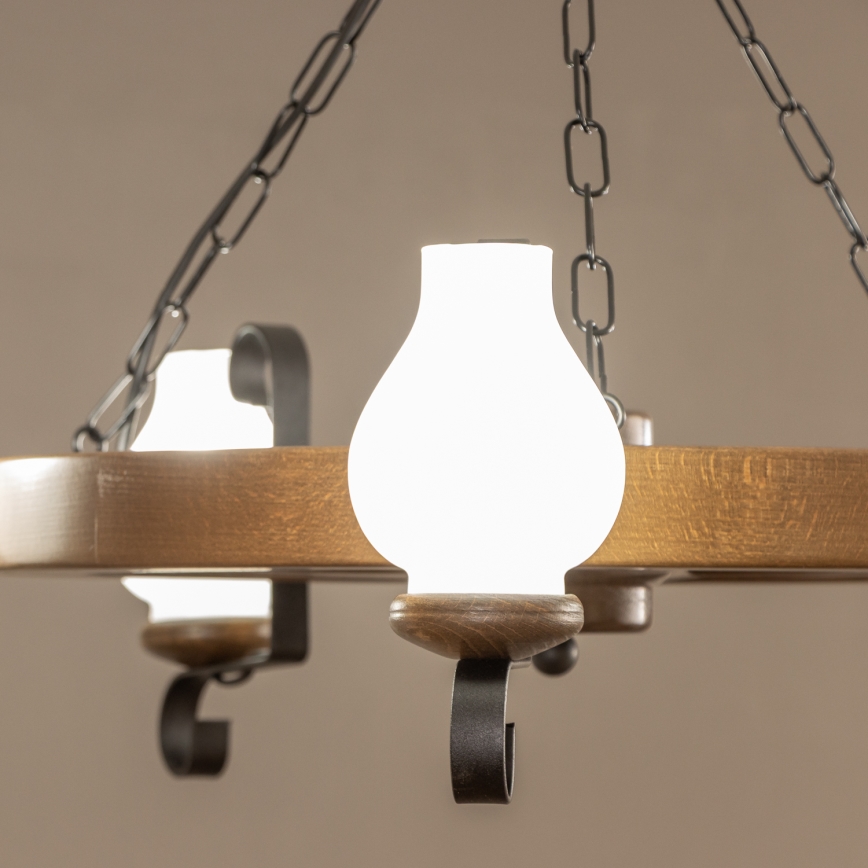 Brilagi - ROATA Chain-hung Chandelier 5xE14/40W/230V Ø 70 cm beech/walnut
