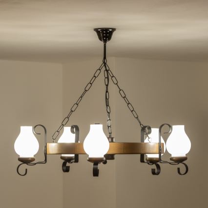 Brilagi - ROATA Chain-hung Chandelier 5xE14/40W/230V Ø 70 cm beech/walnut