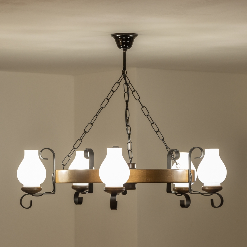 Brilagi - ROATA Chain-hung Chandelier 5xE14/40W/230V Ø 70 cm beech/walnut