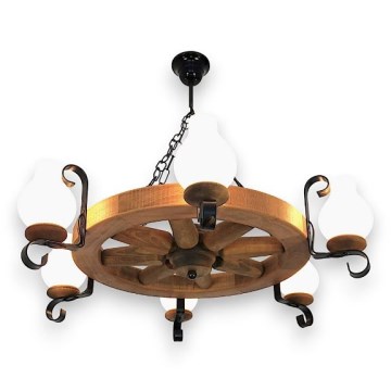 Brilagi - ROATA chain-hung chandelier 6xE14/40W/230V, Ø 70 cm, beech