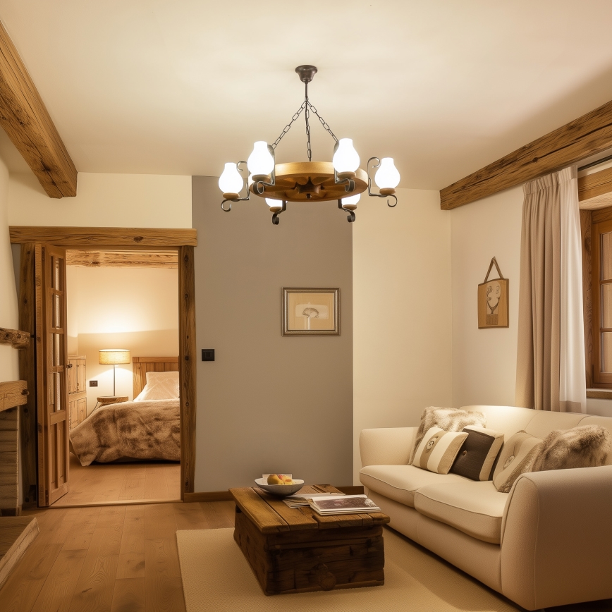 Brilagi - ROATA chain-hung chandelier 6xE14/40W/230V, Ø 70 cm, beech