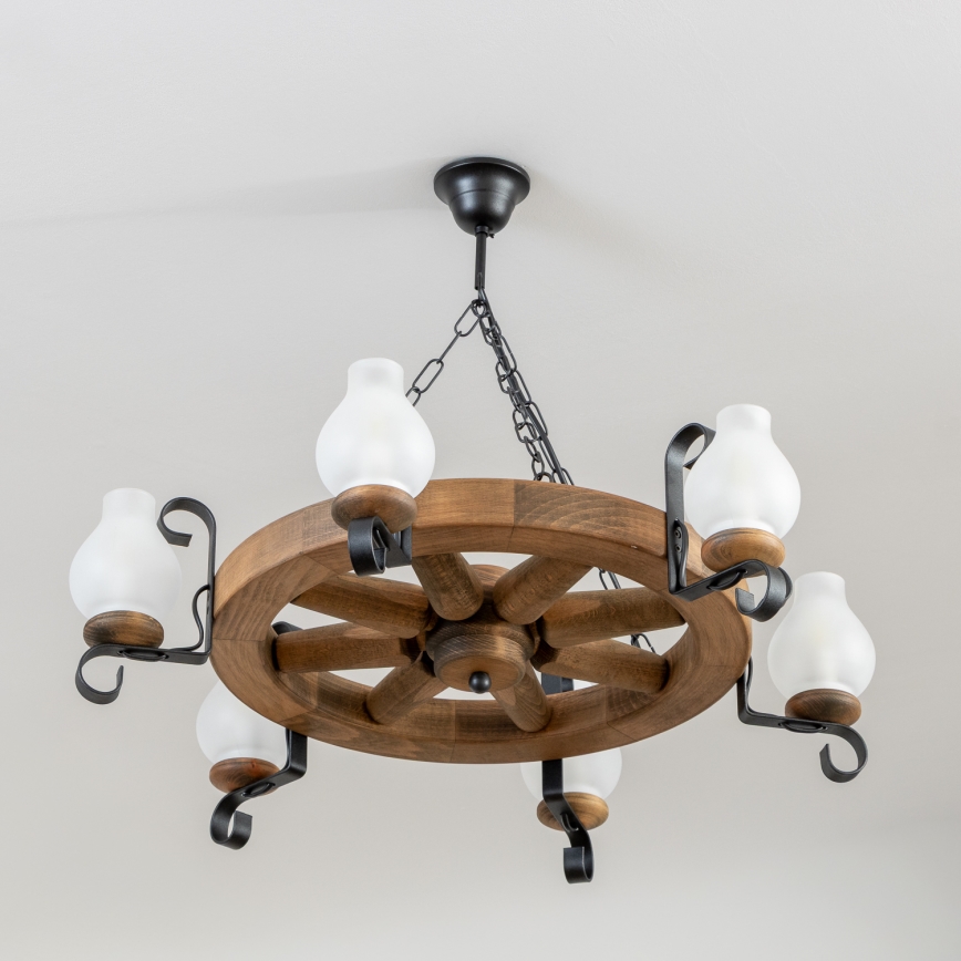 Brilagi - ROATA chain-hung chandelier 6xE14/40W/230V, Ø 70 cm, beech