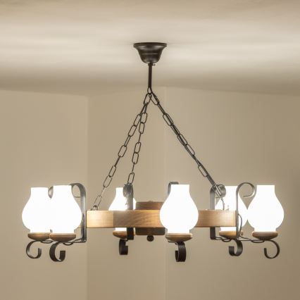 Brilagi - ROATA chain-hung chandelier 6xE14/40W/230V, Ø 70 cm, beech