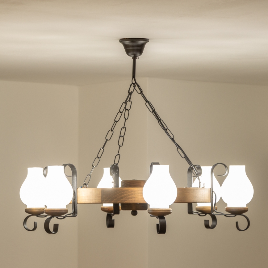 Brilagi - ROATA chain-hung chandelier 6xE14/40W/230V, Ø 70 cm, beech