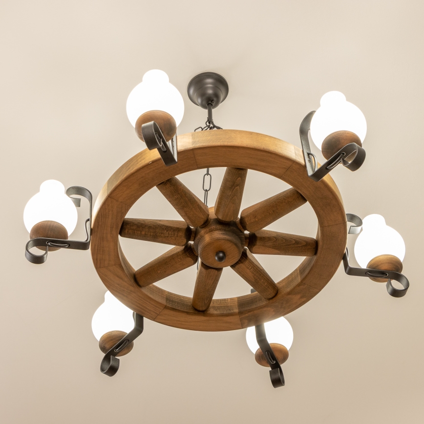 Brilagi - ROATA chain-hung chandelier 6xE14/40W/230V, Ø 70 cm, beech