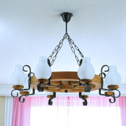 Brilagi - ROATA chain-hung chandelier, 8 x E14 (max. 40 W) / 230 V, Ø 70 cm, beech