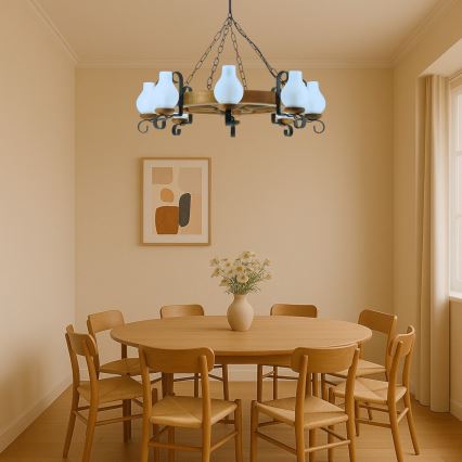 Brilagi - ROATA chain-hung chandelier, 8 x E14 (max. 40 W) / 230 V, Ø 70 cm, beech