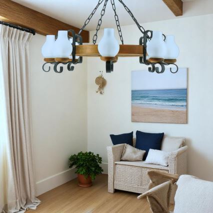 Brilagi - ROATA chain-hung chandelier, 8 x E14 (max. 40 W) / 230 V, Ø 70 cm, beech