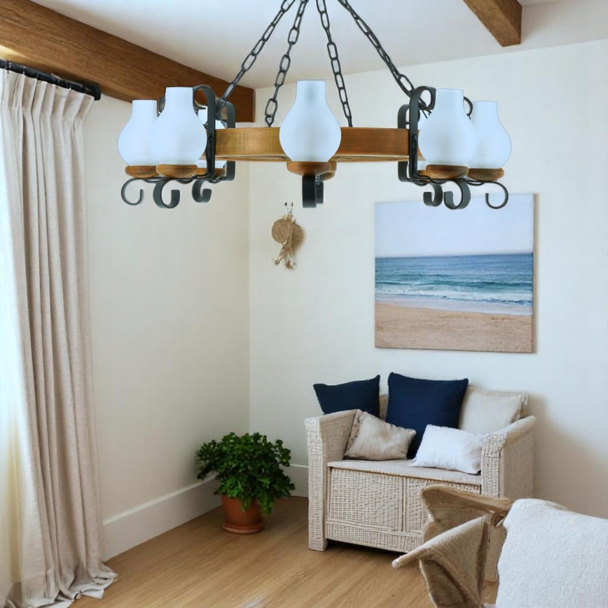 Brilagi - ROATA chain-hung chandelier, 8 x E14 (max. 40 W) / 230 V, Ø 70 cm, beech