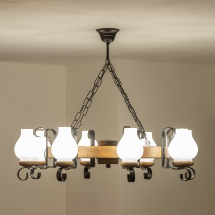 Brilagi - ROATA chain-hung chandelier, 8 x E14 (max. 40 W) / 230 V, Ø 70 cm, beech