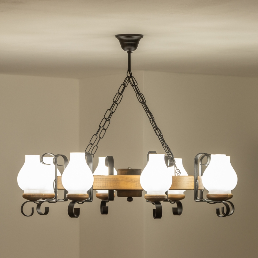 Brilagi - ROATA chain-hung chandelier, 8 x E14 (max. 40 W) / 230 V, Ø 70 cm, beech