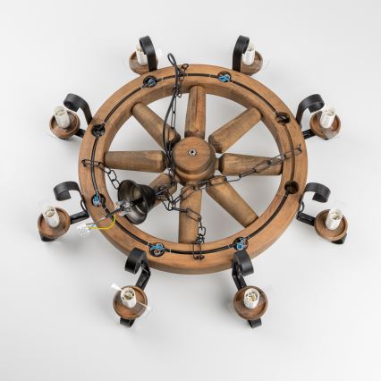 Brilagi - ROATA chain-hung chandelier, 8 x E14 (max. 40 W) / 230 V, Ø 70 cm, beech