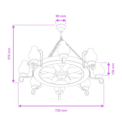 Brilagi - ROATA chain-hung chandelier, 8 x E14 (max. 40 W) / 230 V, Ø 70 cm, beech