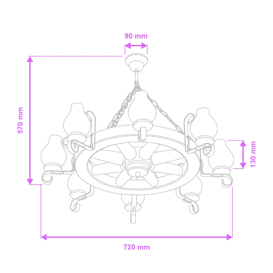 Brilagi - ROATA chain-hung chandelier, 8 x E14 (max. 40 W) / 230 V, Ø 70 cm, beech