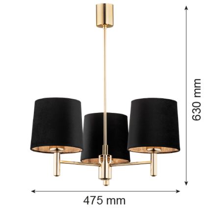 Brilagi - Rod-mounted chandelier MONTE 3xE27/15W/230V black/gold