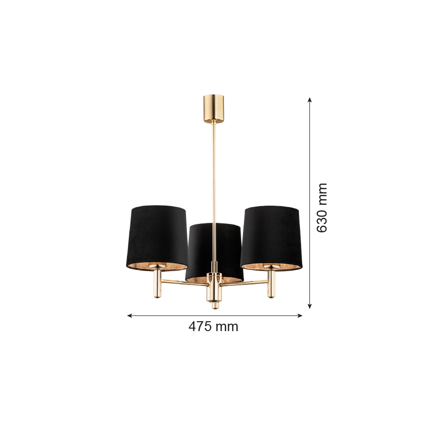 Brilagi - Rod-mounted chandelier MONTE 3xE27/15W/230V black/gold