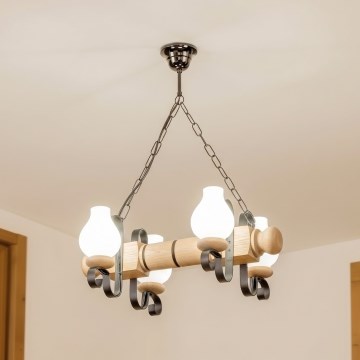 Brilagi - RUSTIC Chain-Hung Chandelier 4xE14/40W/230V Oak
