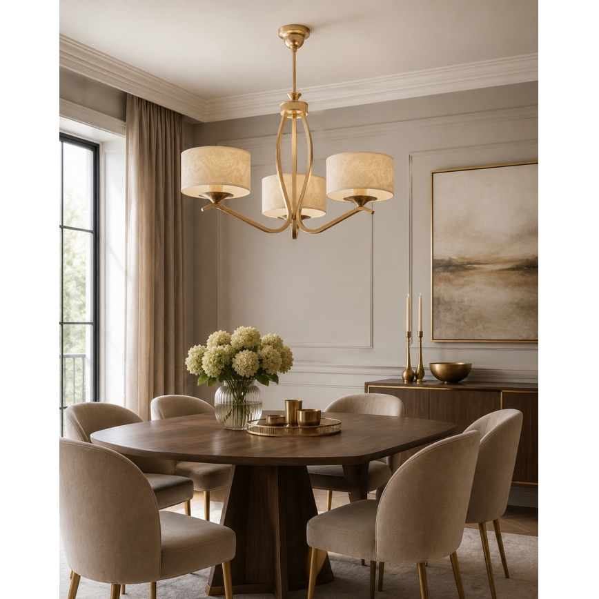 BRILAGI - SAPHIRE Rod Chandelier, 3x E27 / 15W / 230V, diam. 66 cm, cream/gold/patina