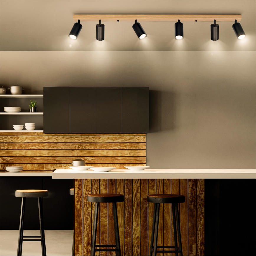 Brilagi - SELE 6x GU10 (30W/230V) Spotlight Fixture – Black with Oak Finish