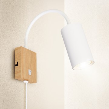 Brilagi - SELE Adjustable Wall Lamp 1xGU10/30W/230V White/Oak Finish