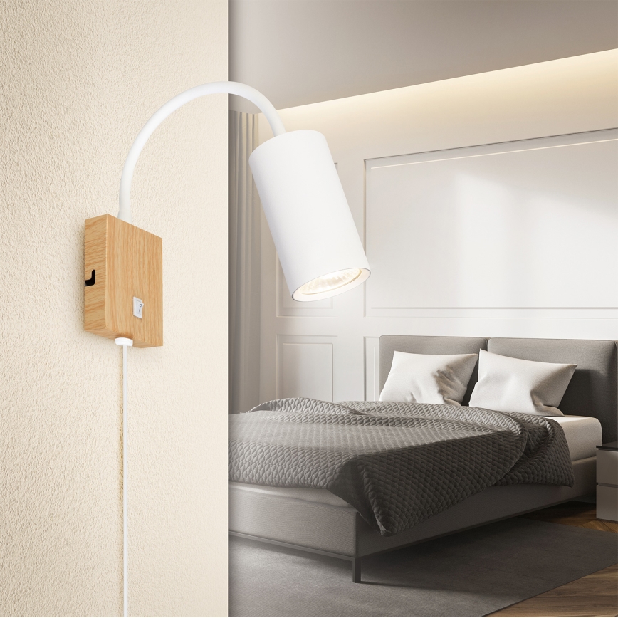 Brilagi - SELE Adjustable Wall Lamp 1xGU10/30W/230V White/Oak Finish