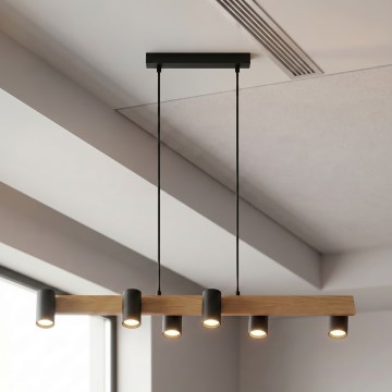 Brilagi - SELE Cable Pendant Light 6xGU10/30W/230V, Black/Oak Decor
