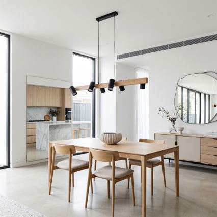 Brilagi - SELE Cable Pendant Light 6xGU10/30W/230V, Black/Oak Decor