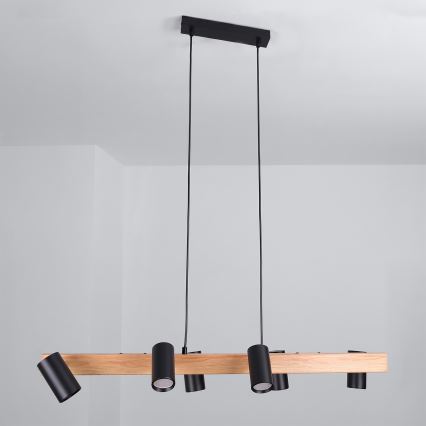 Brilagi - SELE Cable Pendant Light 6xGU10/30W/230V, Black/Oak Decor