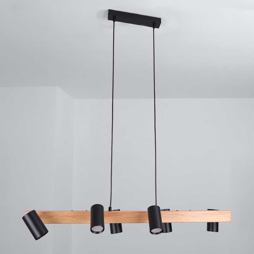 Brilagi - SELE Cable Pendant Light 6xGU10/30W/230V, Black/Oak Decor