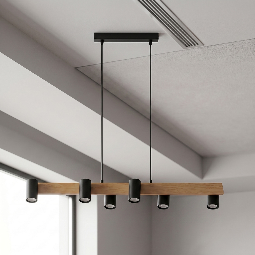 Brilagi - SELE Cable Pendant Light 6xGU10/30W/230V, Black/Oak Decor