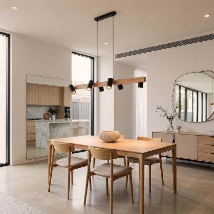 Brilagi - SELE Cable Pendant Light 6xGU10/30W/230V, Black/Oak Decor
