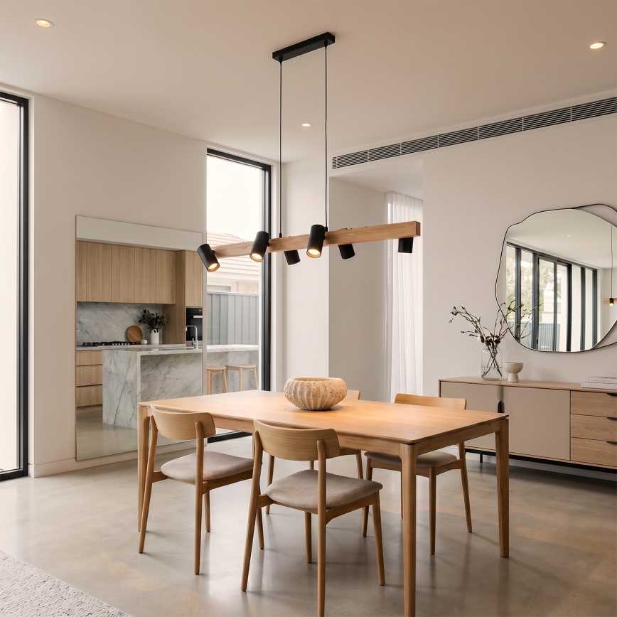 Brilagi - SELE Cable Pendant Light 6xGU10/30W/230V, Black/Oak Decor