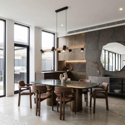 Brilagi - SELE Cable Pendant Light 6xGU10/30W/230V, Black/Oak Decor