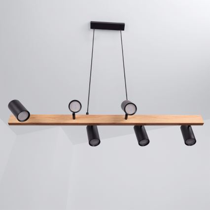 Brilagi - SELE Cable Pendant Light 6xGU10/30W/230V, Black/Oak Decor