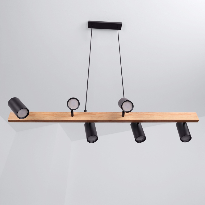 Brilagi - SELE Cable Pendant Light 6xGU10/30W/230V, Black/Oak Decor