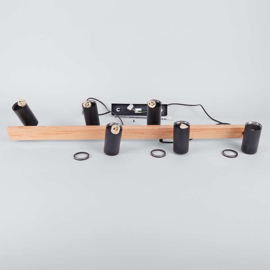 Brilagi - SELE Cable Pendant Light 6xGU10/30W/230V, Black/Oak Decor