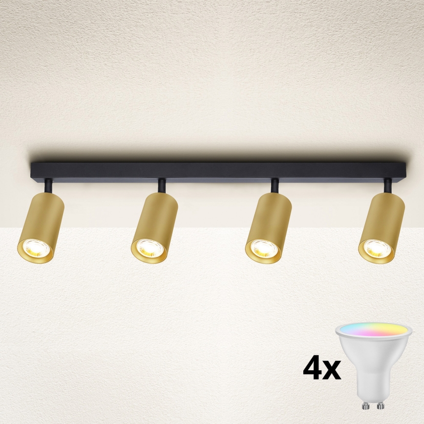 Brilagi - SELE GOLDEN Dimmable LED RGBW Spotlight, 4× GU10 (6.5 W each) — 230 V, Tunable White 2700–6500 K, Black/Gold