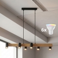 BRILAGI - SELE LED RGBW Dimmable Cable Pendant 6x GU10/6.5W/230V 2700-6500K Black/Oak Decor + Remote Control