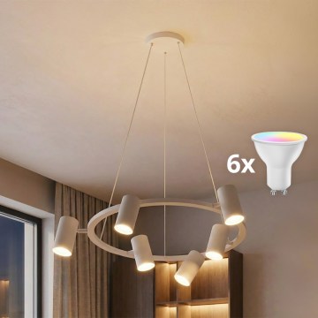 BRILAGI - SELE LED RGBW Dimmable Cable Pendant Chandelier, 6x GU10/6.5W/230V, 2700-6500K, White + Remote Control