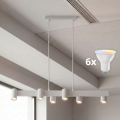 BRILAGI - SELE LED RGBW Dimmable Cable Pendant Chandelier, 6x GU10 / 6.5W / 230V, 2700–6500K, White, with Remote Control