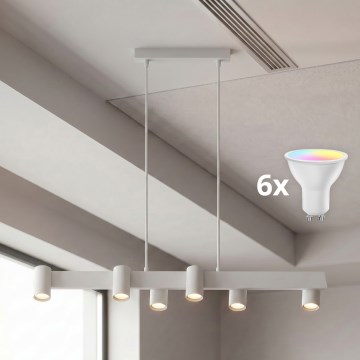 BRILAGI - SELE LED RGBW Dimmable Cable Pendant Chandelier, 6x GU10 / 6.5W / 230V, 2700–6500K, White, with Remote Control