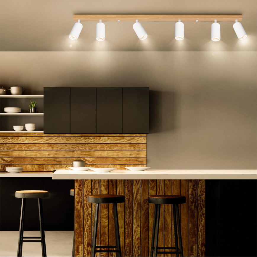 Brilagi - SELE spot fixture 6xGU10/30W/230V, white with oak-effect finish