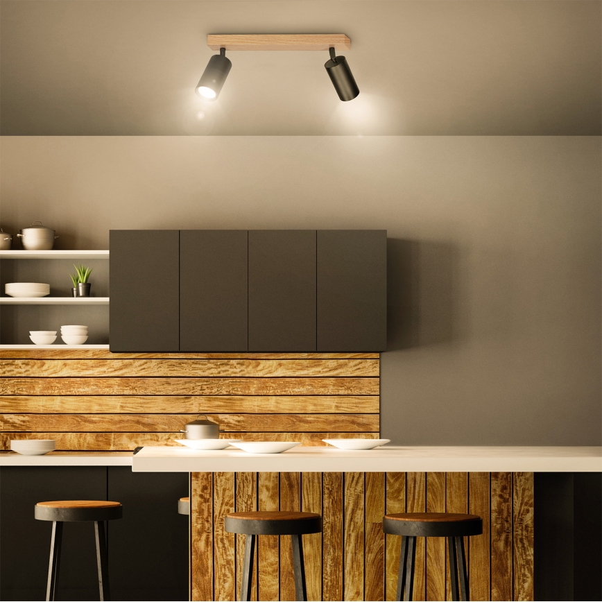 Brilagi - SELE Spotlight 2xGU10/30W/230V black/oak decor