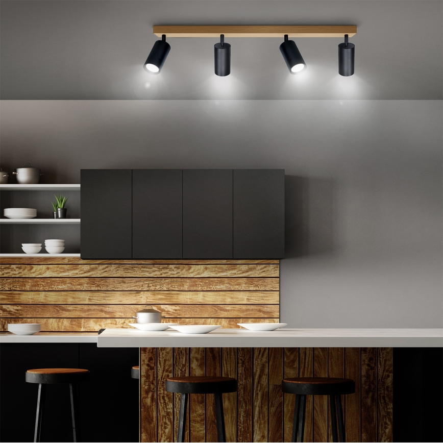 Brilagi - SELE Spotlight 4xGU10/30W/230V, Black/Oak Decor