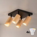 BRILAGI - SELE SQUARE LED RGBW Dimmable Square Spotlight 4xGU10/6.5W/230V 2700–6500K Black/Oak Decor