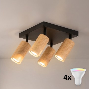 BRILAGI - SELE SQUARE LED RGBW Dimmable Square Spotlight 4xGU10/6.5W/230V 2700–6500K Black/Oak Decor